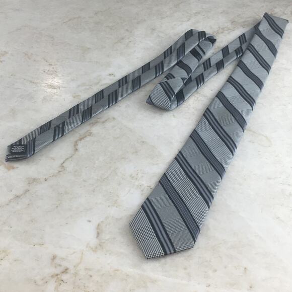 BEN SHERMAN GRAY BLUE REGIMENT STRIPE NECKTIE - Picture 4 of 12